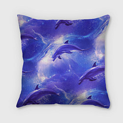 Подушка квадратная Дельфины в волшебном море паттерн, цвет: 3D-принт