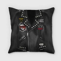Подушка квадратная Косуха рокерская с нашивками Nirvana, цвет: 3D-принт