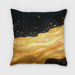 Подушка квадратная Золотистая материя на черном фоне, цвет: 3D-принт