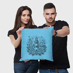 Подушка квадратная Маяк с розами и кораблем, цвет: 3D-принт — фото 2