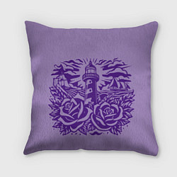 Подушка квадратная Маяк с розами и корабли, цвет: 3D-принт