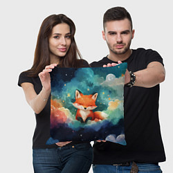 Подушка квадратная Лисенок на облаках, цвет: 3D-принт — фото 2