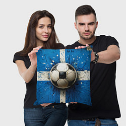 Подушка квадратная Футбольный мяч на синем, цвет: 3D-принт — фото 2