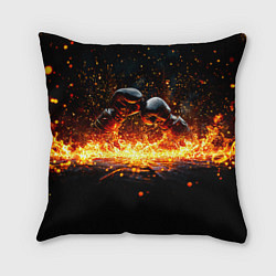 Подушка квадратная Кикбоксеркие перчатки в огне, цвет: 3D-принт