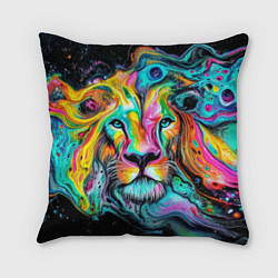 Подушка квадратная Абстрактная морда льва - яркие психоделические цве, цвет: 3D-принт