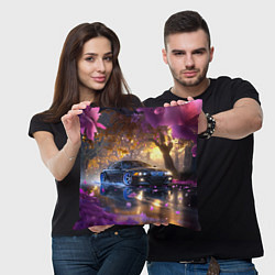 Подушка квадратная БМВ и фиолетовые цветы, цвет: 3D-принт — фото 2