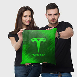Подушка квадратная Tesla - green gradient, цвет: 3D-принт — фото 2