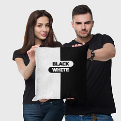 Подушка квадратная Black white пополам, цвет: 3D-принт — фото 2