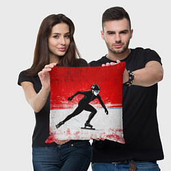 Подушка квадратная Скоростной бег на коньках в красном, цвет: 3D-принт — фото 2