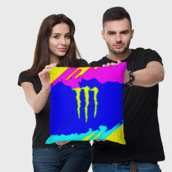 Подушка квадратная Monster energy краски цветные, цвет: 3D-принт — фото 2