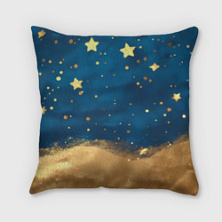 Подушка квадратная Золотые звезды на синем фоне текстура, цвет: 3D-принт