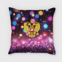 Подушка квадратная Герб России на фоне бокке, цвет: 3D-принт