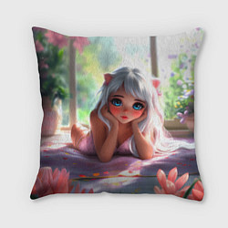 Подушка квадратная Милая блондинка лежа, цвет: 3D-принт