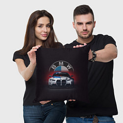 Подушка квадратная BMW на красном фоне, цвет: 3D-принт — фото 2