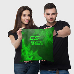 Подушка квадратная Counter Strike 2 - green gradient, цвет: 3D-принт — фото 2