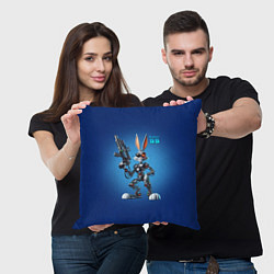 Подушка квадратная Cyborg Bugs Bunny with a gun - ai art fantasy, цвет: 3D-принт — фото 2