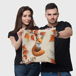 Подушка квадратная Лис под осенними листьями, цвет: 3D-принт — фото 2