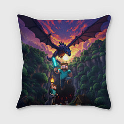 Подушка квадратная Дракон края и Стив - Майнкрафт арт, цвет: 3D-принт