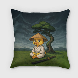 Подушка квадратная Утенок самурай - медитация, цвет: 3D-принт