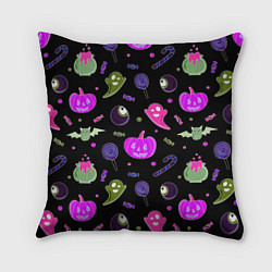 Подушка квадратная Halloween pink black pumpkin, цвет: 3D-принт