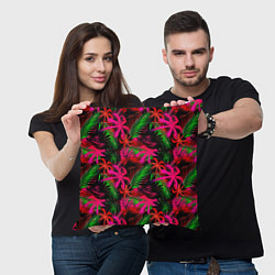 Подушка квадратная Palm red pink, цвет: 3D-принт — фото 2