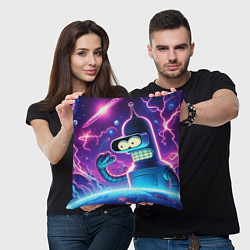 Подушка квадратная Bender in neon space - cartoon Futurama, цвет: 3D-принт — фото 2