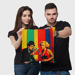 Подушка квадратная Чарли Чаплин против Мэрилин Монро поп-арт, цвет: 3D-принт — фото 2