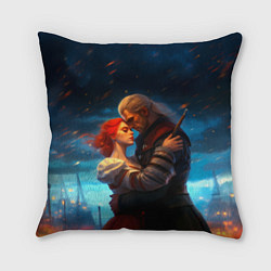 Подушка квадратная Геральт обнимает Трисс, цвет: 3D-принт