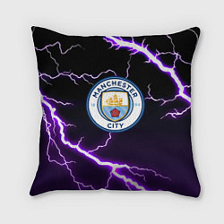 Подушка квадратная Манчестер молнии шторм неон, цвет: 3D-принт