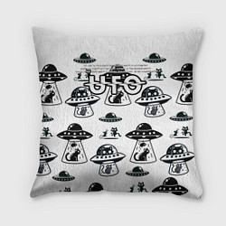 Подушка квадратная UFO и котики, цвет: 3D-принт