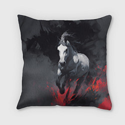 Подушка квадратная Белая лошадь на фоне мазков краски, цвет: 3D-принт