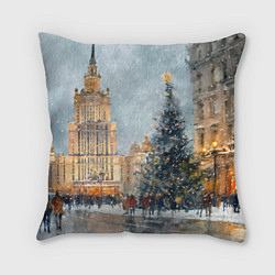 Подушка квадратная Новогодняя Москва, цвет: 3D-принт