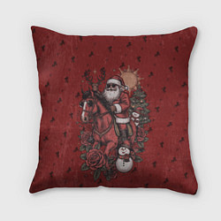 Подушка квадратная Санта Клаус на красном коне верхом, цвет: 3D-принт