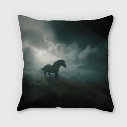 Подушка квадратная Лошадь в поле - буря, цвет: 3D-принт