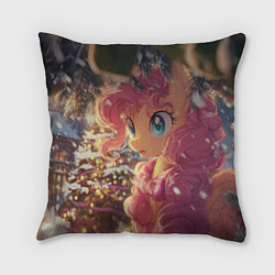 Подушка квадратная Новогодняя милая пони, цвет: 3D-принт