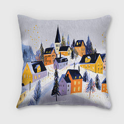 Подушка квадратная Новогодние домики на горе, цвет: 3D-принт