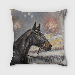 Подушка квадратная Конь на фоне салюта, цвет: 3D-принт