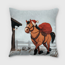 Подушка квадратная Лошадка везет новогодние подарки