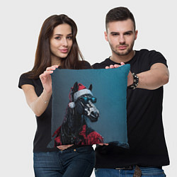 Подушка квадратная Лошадь в новогоднем стиле, цвет: 3D-принт — фото 2