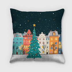 Подушка квадратная Новогодняя ночь в городе, цвет: 3D-принт