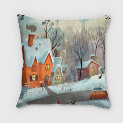 Подушка квадратная Милый новогодний дворик, цвет: 3D-принт
