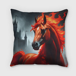Подушка квадратная Огненная лошадь на сером, цвет: 3D-принт