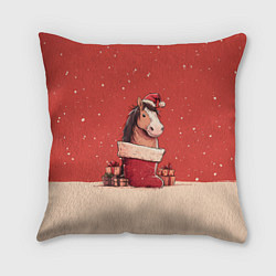 Подушка квадратная Лошадка в новогоднем сапоге, цвет: 3D-принт