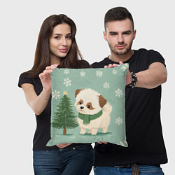 Подушка квадратная Новогодний песик с елочкой, цвет: 3D-принт — фото 2