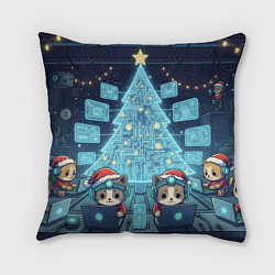 Подушка квадратная Новогодние котики айтишники, цвет: 3D-принт