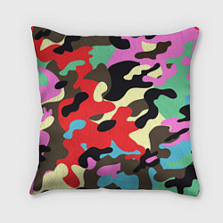 Подушка квадратная Яркий камуфляж, цвет: 3D-принт