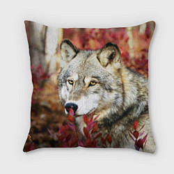 Подушка квадратная Волк в кустах, цвет: 3D-принт