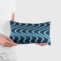 Подушка-антистресс Неоновый свет Волны голубые на темном фоне, цвет: 3D-принт — фото 2