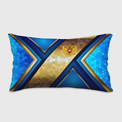 Подушка-антистресс Золотой герб России на синем объемном фоне, цвет: 3D-принт