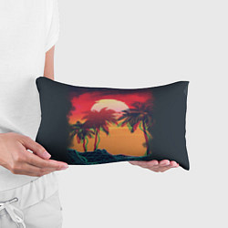 Подушка-антистресс Пальмы и пляж на закате с помехами VHS ретро дизай, цвет: 3D-принт — фото 2